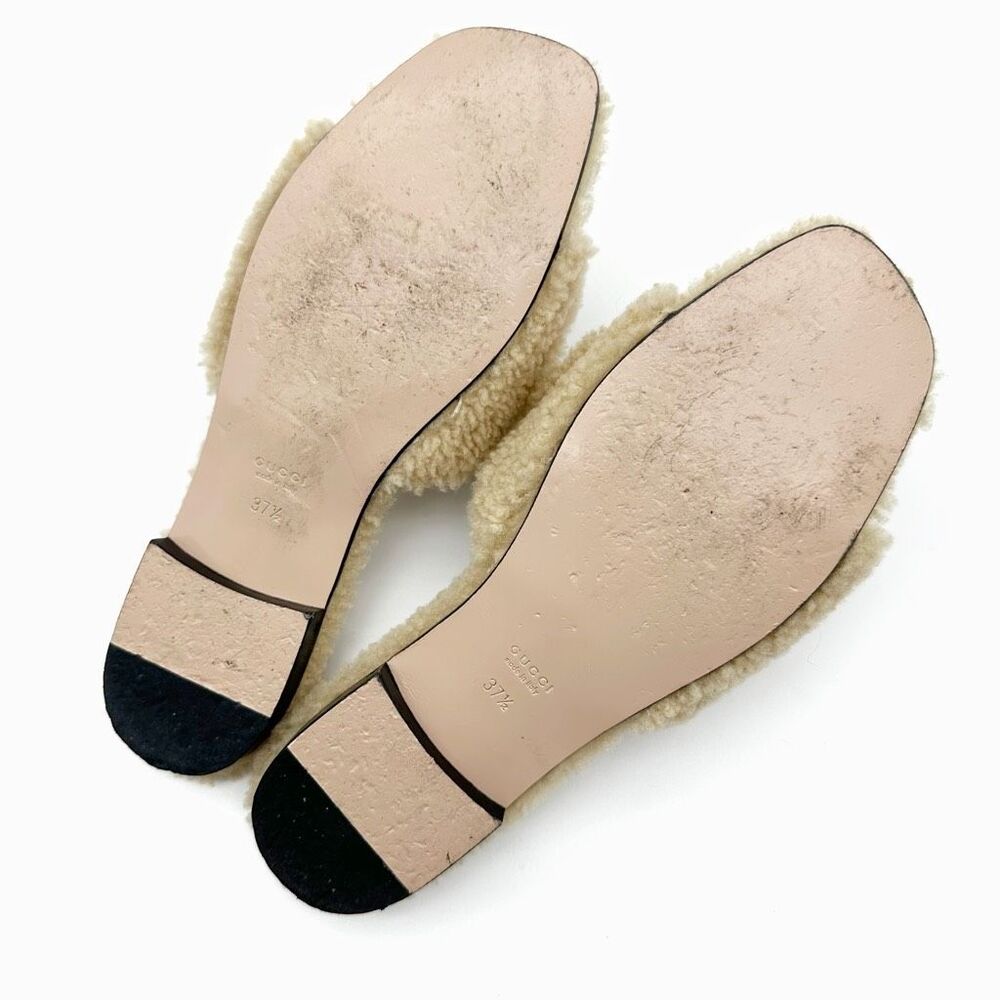 GUCCI Wool Shearling Fur GG Sandal Mule 37.5 Interlocking GG Logo Slip On Slide - Picture 9 of 11